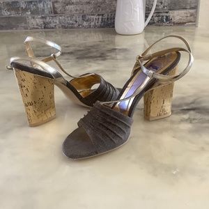 Hale Bob 4” Gold Cork-like Heels 9M